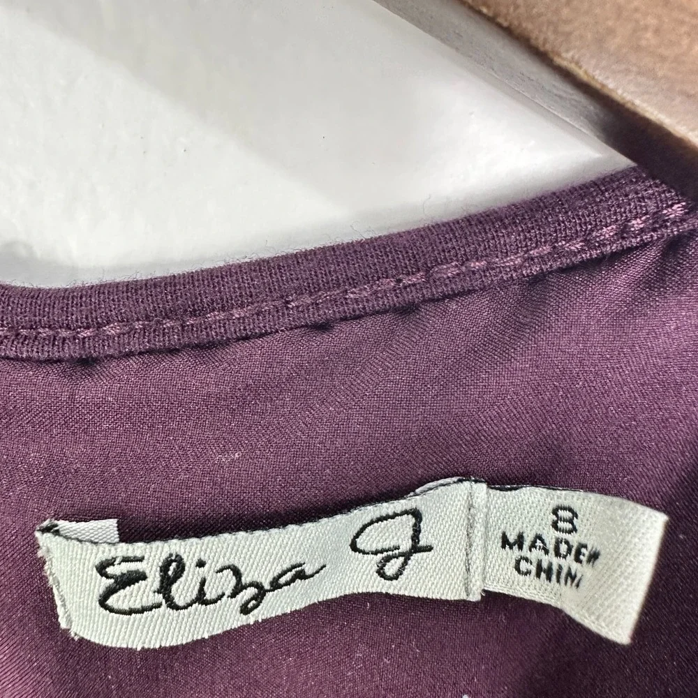 Eliza J Fit and Flare Dress Womens 8 Purple Smocked‎ Waist Pintuck Cocktail Work